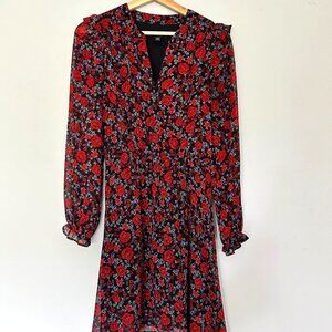 Banana Republic Mini Dress - Red Black Floral Long Sleeves